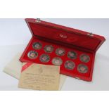 Tunisia - 1969 10 Coin Silver Proof Set - all denomination of 1 Dinar - reverse depicts various