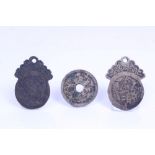 China - 19th century brass charms - to include one with the obverse Hsing-Kuan sword in hand and