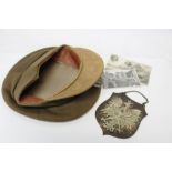 Scare Second World War Polish officer's peaked cap with Barracks Eagle plaque and two photographs
