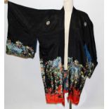 Ladies' 1920s / 1930s vintage Oriental printed silk kimono - floral sprays on black ground,