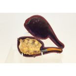 Unusual late 19th century Continental carved meerschaum cheroot holder - delicately carved with