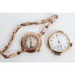 Two 1930s ladies' gold (9ct) wristwatches - one on gold (9ct) expanding bracelet