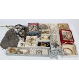 Quantity of vintage costume jewellery - including wristwatches and a mesh coin purse