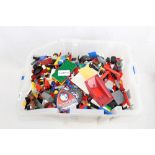 Large quantity of loose Lego in three crates with a box of instruction leaflets