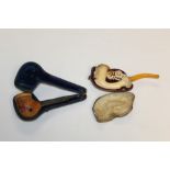 Late 19th century meerschaum pipe carved in the form of a woodcock head with glass eyes,