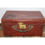 Vintage luggage - crocodile skin travelling vanity case with fitted interior,