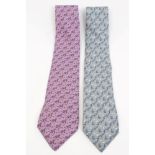 Two gentlemen's Hermès vintage ties - lilac and blue-grey