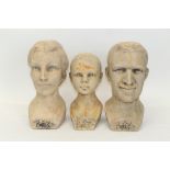 Three stylish terracotta heads modelled as a man, a woman and a child - all three signed 'Barts',