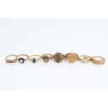 Eight gold and yellow metal / gilt metal gem set dress rings - various CONDITION REPORT