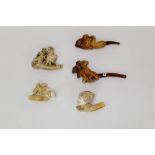 Group of 19th century carved figural meerschaum cheroot holders - including dancing female with
