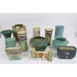 Collection of American Roseville & Weller pottery - to include vases, bowls, candlesticks,