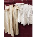 Victorian babies' cream silk christening gown (100cm long), cream silk thread-embroidered flowers,