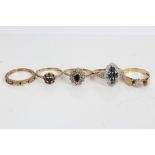 Five gold (9ct) diamond and sapphire rings CONDITION REPORT Total gross weight