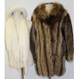 Ladies' vintage fox fur coat with white fur stole and matching hat