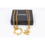 Two vintage Chanel gilt metal chain necklaces - to include the CC logo quilted pendant necklace,