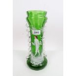 Mary Gregory-style green tinted glass vase