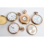Five vintage gold plated pocket watches