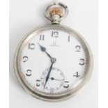 Omega pocket watch with white enamel dial and subsidiary seconds,