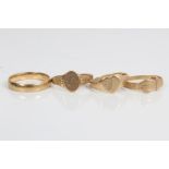 Four gold (9ct) rings - to include two signet rings,