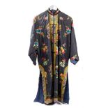 Early 20th century ladies' Chinese silk robe with butterflies in Peking knot stitch and flowers in