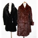 Ladies' circa 1920s vintage black velvet coat with dyed black fox fur collar,