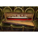 Live Steam wooden model of The Queen Mary, by Bassett-Lowke Ltd.