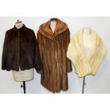 Ladies' vintage mid-brown mink fur coat, initials in lining,