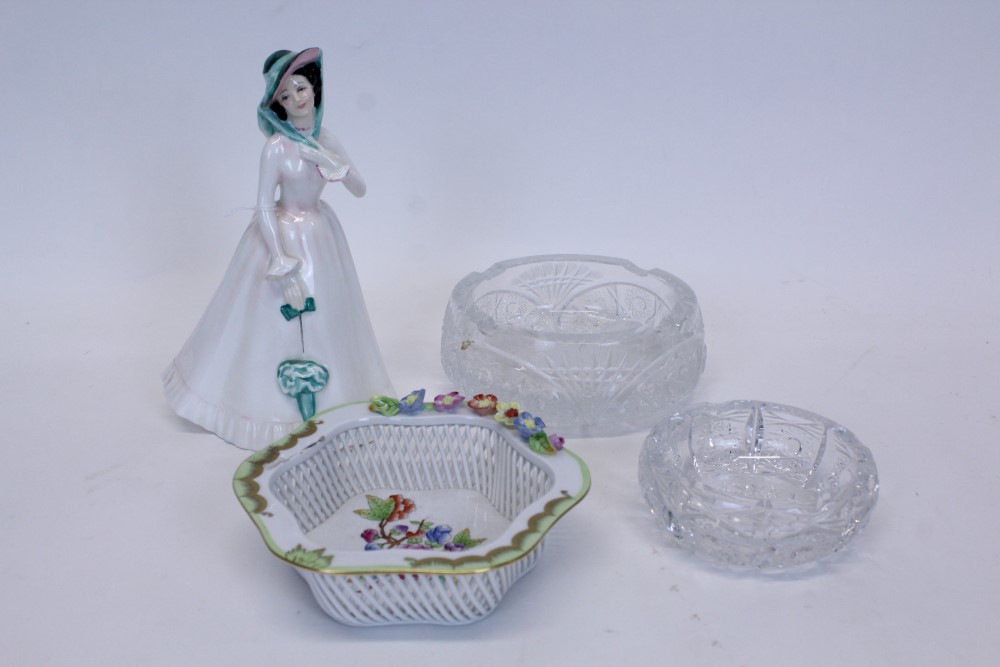 Herend porcelain basket ware dish with floral decoration,