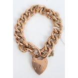 Edwardian rose-coloured metal cub link bracelet with engraved links alternating with plain polished