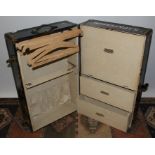 Vintage luggage - blue cabin wardrobe trunk with metal fastenings, studs,