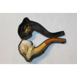 Late 19th century meerschaum pipe carved in the form of a Balkan man's head with large moustache,