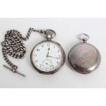 Slate silver open faced pocket watch with keyless movement,