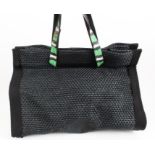 Lanvin black woven straw tote bag with green python-effect handles