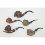 Six various carved figural briar pipes - each bowl carved as a male head (6) CONDITION