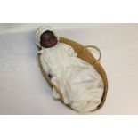 Doll - Armand Marseille - black baby doll - bisque head, composite arms and hands, fabric body,