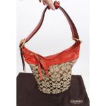 Coast handbag - bucket-style in red leather and Coast logo canvas - plus dust cover