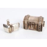 Pair silver Asprey cufflinks and a silver Asprey pill box in the form of a chest