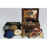 Quantity of vintage costume jewellery, powder compacts,