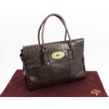 Mulberry 'Bayswater' handbag - brown 'mock croc' leather, with padlock and key,
