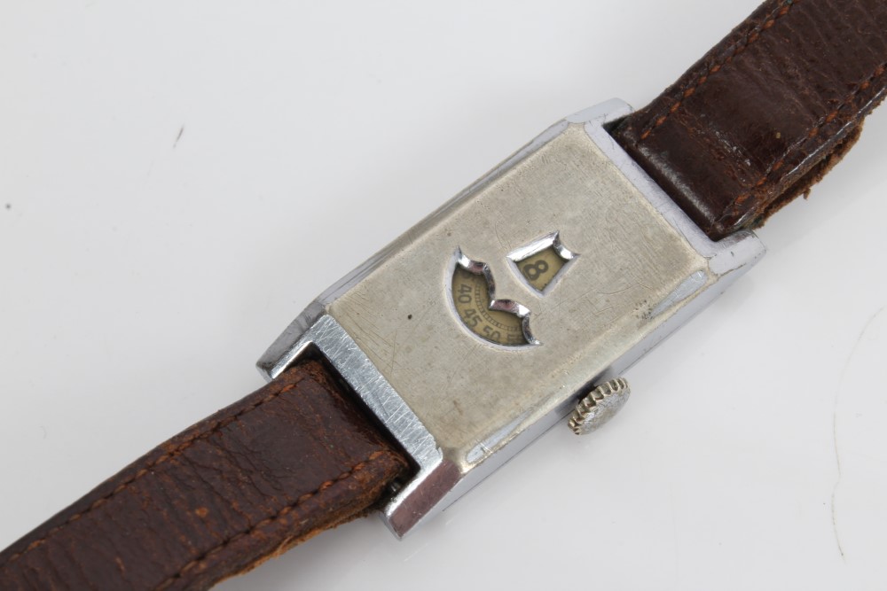 1930s Cyma braille wristwatch with chrome plated case with spring cover and braille and Arabic - Image 3 of 6