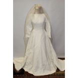 Vintage wedding dress in Liberty box circa 1950s / 1960s - boat neckline, fitted bodice,