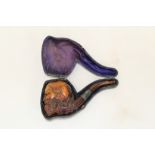 Late 19th century meerschaum pipe carved in the form of a bearded Turk wearing a cap with tassel,