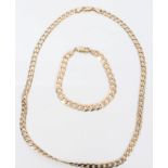 Gold (9ct) flat curb link chain necklace and similar gold (9ct) bracelet (2) CONDITION