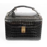 Vintage Loewe black crocodile skin travelling vanity case - front and back opening,