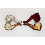 Late 19th century meerschaum pipe carved in the form of a skull and crossbones,
