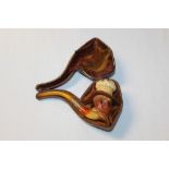 Late 19th century meerschaum pipe carved in the form of a Negro's head wearing a straw hat with