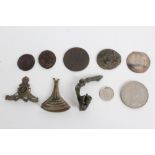 Charles I silver sixpence, plus three Roman bronze coins,