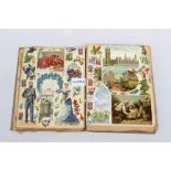 Victorian scrapbook - coloured scraps - large and small - female fireman, Jockey & Law, Royalty,