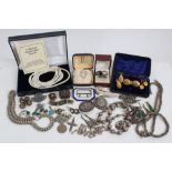 Quantity of silver and white metal jewellery - including Handarbeit brooch, other silver brooches,