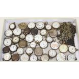 Large collection of Victorian and early 20th century pocket watches and watch chains (qty)